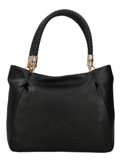 Love Moschino Borsa Nera con Manico Intrecciato e Logo in rilievo PE26