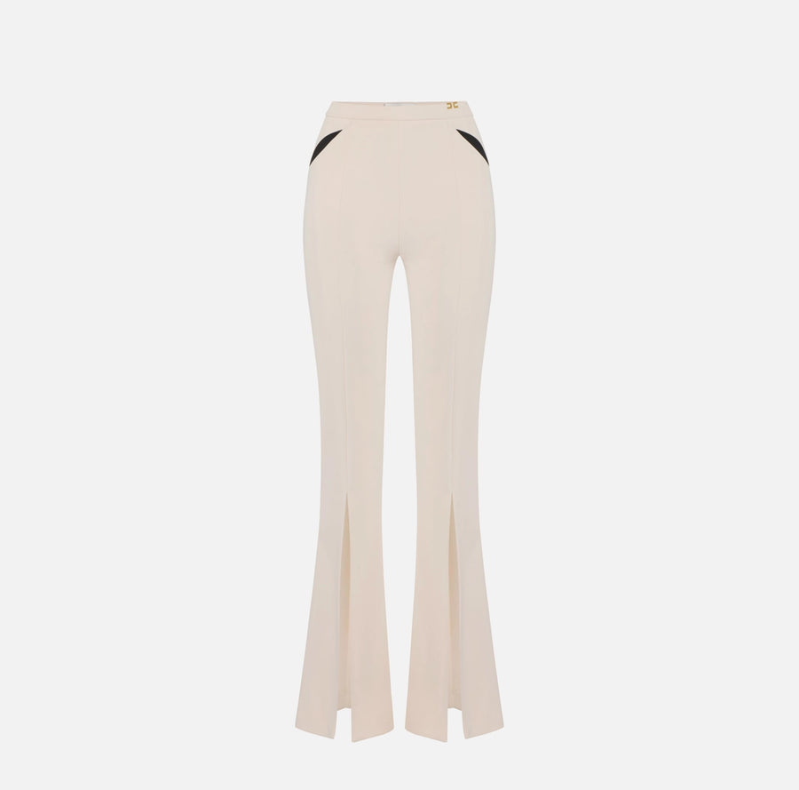 Elisabetta Franchi Pantalone a zampa Burro con Logo in vita /spacchi e spacchi PE26