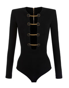 ELISABETTA FRANCHI BODY CON BOTTONI IN VISCOSA NERO