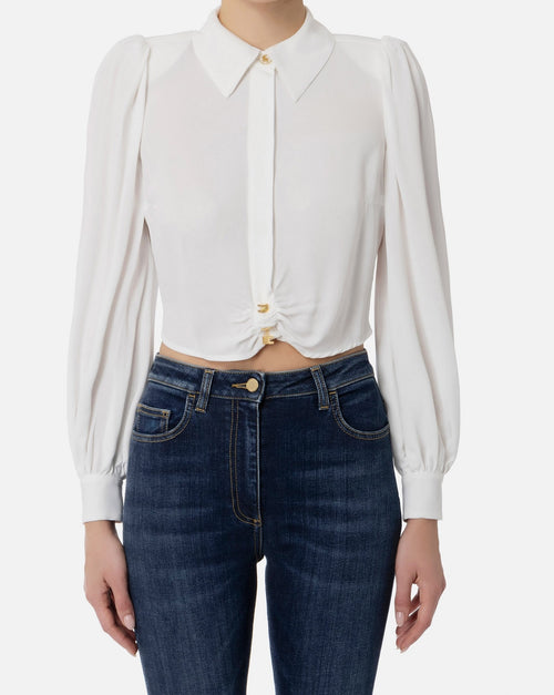 ELISABETTA FRANCHI CAMICIA CROPPED IN GEORGETTE CON ARRICCIO AVORIO