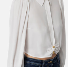 ELISABETTA FRANCHI CAMICIA CROPPED IN GEORGETTE CON ARRICCIO AVORIO