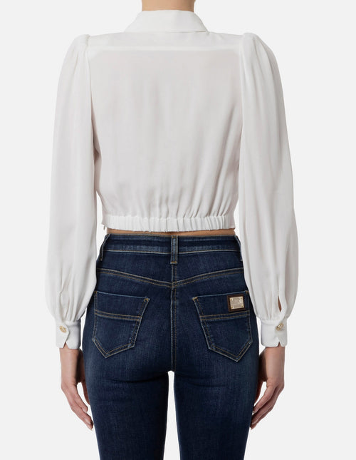 ELISABETTA FRANCHI CAMICIA CROPPED IN GEORGETTE CON ARRICCIO AVORIO