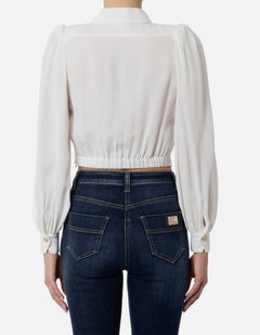 ELISABETTA FRANCHI CAMICIA CROPPED IN GEORGETTE CON ARRICCIO AVORIO