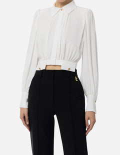 ELISABETTA FRANCHI CAMICIA CROPPED IN GEORGETTE AVORIO