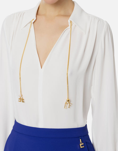 ELISABETTA FRANCHI CAMICIA IN GEORGETTE CON ACCESSORIO SUL COLLO AVORIO