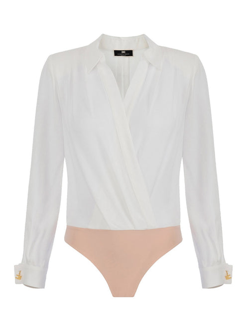 ELISABETTA FRANCHI CAMICIA BODY IN GEORGETTE INTRECCIATA CON GEMELLO AVORIO