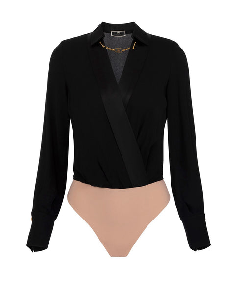 ELISABETTA FRANCHI CAMICIA BODY INTRECCIATA IN GEOGRGETTE NERO