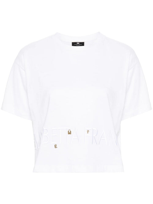 ELISABETTA FRANCHI T-SHIRT CON LOGO CUCITO E CHARMS GESSO