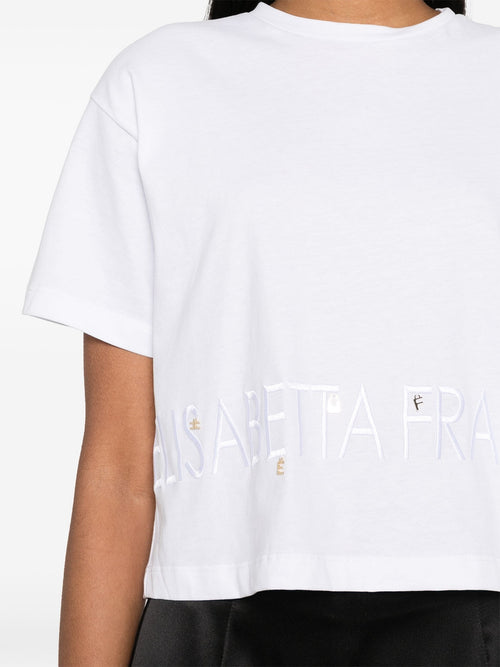 ELISABETTA FRANCHI T-SHIRT CON LOGO CUCITO E CHARMS GESSO