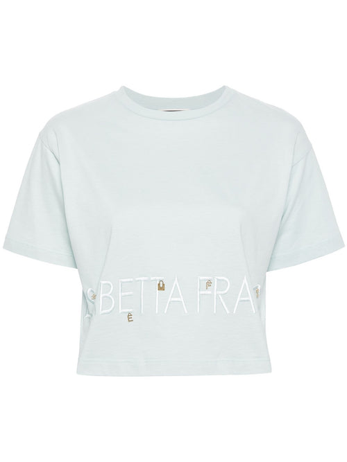 ELISABETTA FRANCHI T-SHIRT CON LOGO CUCITO E CHARMS ACQUA