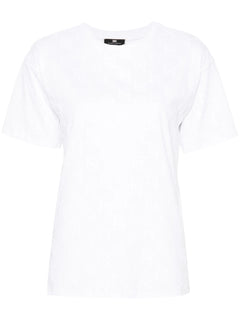 ELISABETTA FRANCHI T-SHIRT STAMPA LOGO FLOCK GESSO