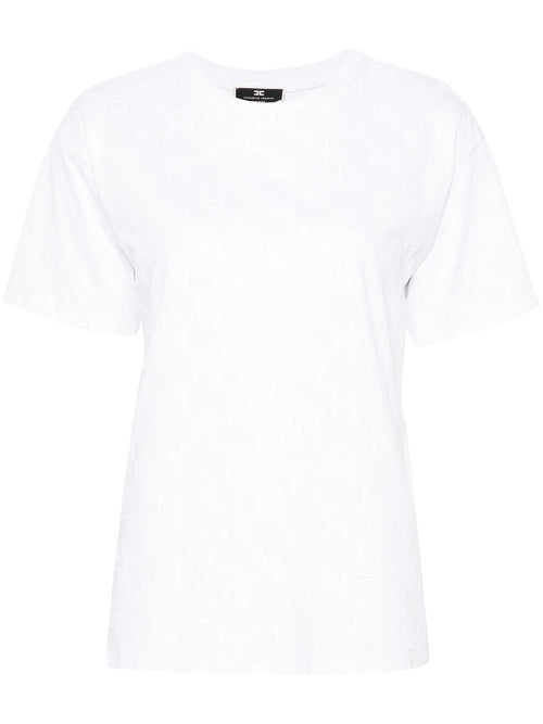 ELISABETTA FRANCHI T-SHIRT STAMPA LOGO FLOCK GESSO