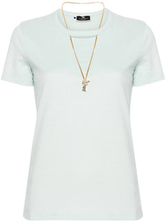 ELISABETTA FRANCHI T-SHIRT CON COLLANA LOGATA ACQUA