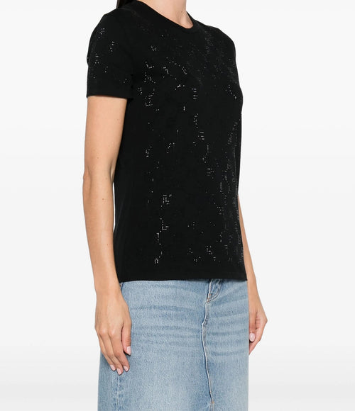 ELISABETTA FRANCHI T-SHIRT CON LOGO STRASS ALL OVER NERO