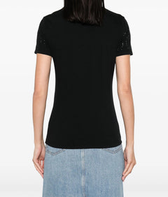 ELISABETTA FRANCHI T-SHIRT CON LOGO STRASS ALL OVER NERO