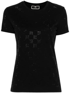 ELISABETTA FRANCHI T-SHIRT CON LOGO STRASS ALL OVER NERO