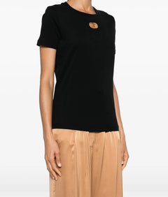 ELISABETTA FRANCHI T-SHIRT CON PLACCA LOGO NERO