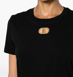 ELISABETTA FRANCHI T-SHIRT CON PLACCA LOGO NERO