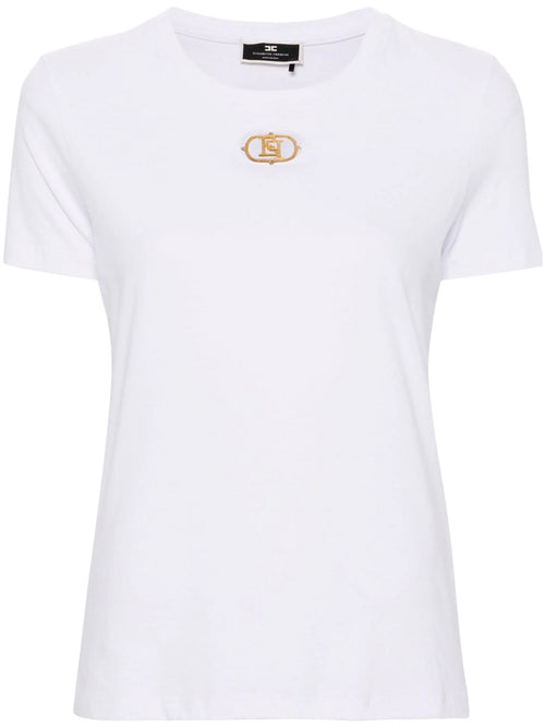 ELISABETTA FRANCHI T-SHIRT CON PLACCA LOGO GESSO