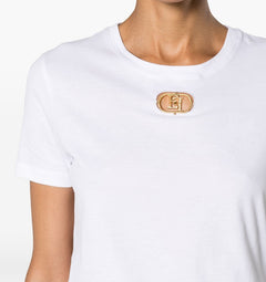 ELISABETTA FRANCHI T-SHIRT CON PLACCA LOGO GESSO