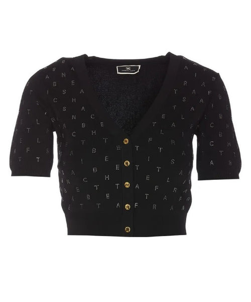 ELISABETTA FRANCHI CARDIGAN CROPPED CON LOGO LETTERING NERO