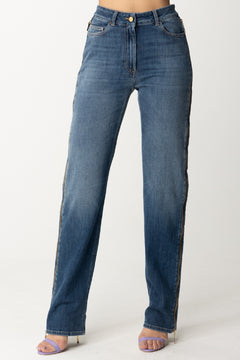 ELISABETTA FRANCHI PANTALONE A PALAZZO CON MAXI ZIP LATERALI BLUE DENIM