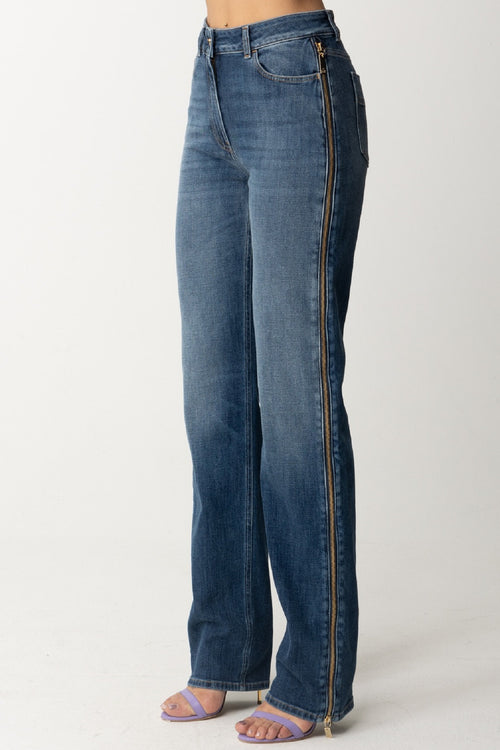 ELISABETTA FRANCHI PANTALONE A PALAZZO CON MAXI ZIP LATERALI BLUE DENIM