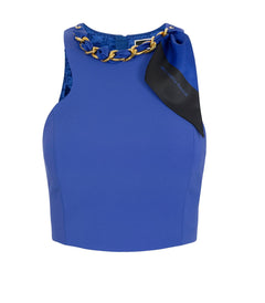 TOP BLUE INDACO CON FOULARD LOGATO ELISABETTA FRANCHI