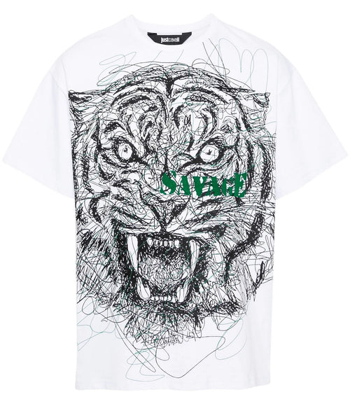 JUST CAVALLI T-SHIRT BIANCO CON STAMPA TIGER