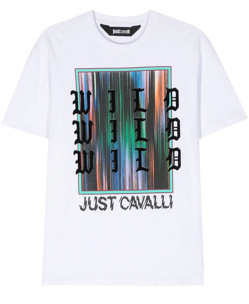 JUST CAVALLI T-SHIRT BIANCO CON STAMPA WILD