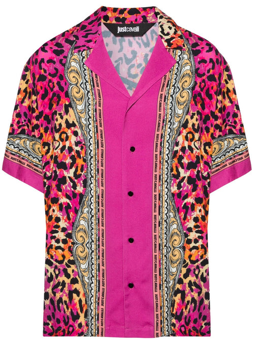 JUST CAVALLI CAMICIA FUXIA FANTASIA ANIMALIER CON LOGO