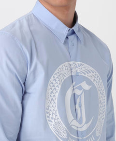 JUST CAVALLI CAMICIA AZZURRO CON LOGO STAMPATO