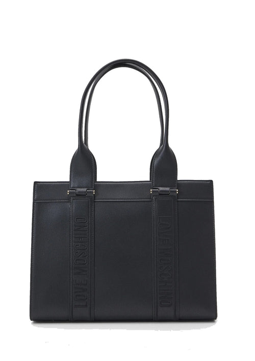 LOVE MOSCHINO BORSA A MANO CON FASCE LOGATE NERO