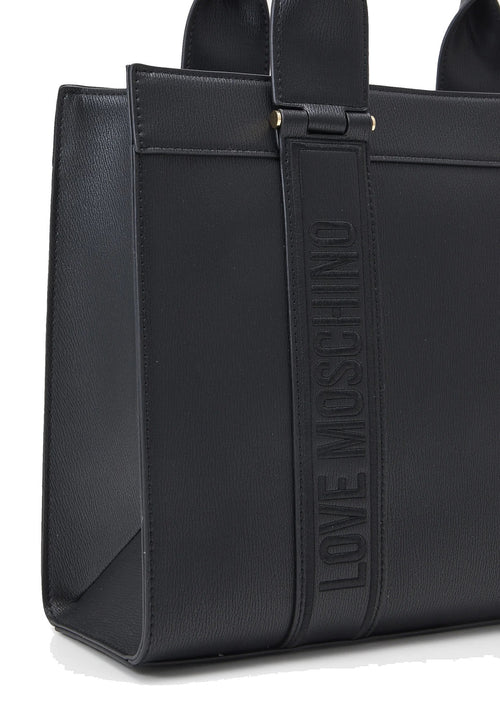 LOVE MOSCHINO BORSA A MANO CON FASCE LOGATE NERO