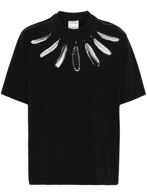 MARCELO BURLON COUNTY OF MILAN T-SHIRT CON PIUME NERO