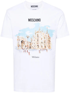 MOSCHINO COUTURE T-SHIRT CON STAMPA CITY BIANCO