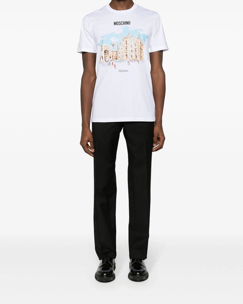 MOSCHINO COUTURE T-SHIRT CON STAMPA CITY BIANCO