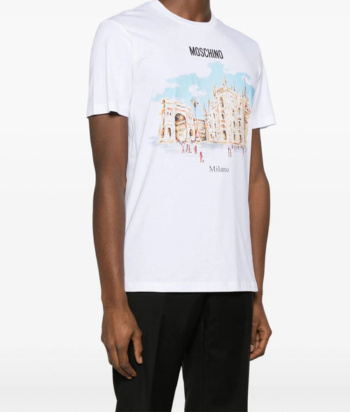 MOSCHINO COUTURE T-SHIRT CON STAMPA CITY BIANCO