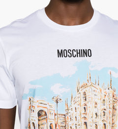 MOSCHINO COUTURE T-SHIRT CON STAMPA CITY BIANCO