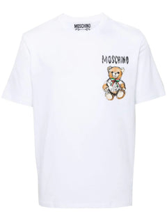 MOSCHINO COUTURE T-SHIRT BIANCO LOGO TEDDY GRAFFITO LATERALE