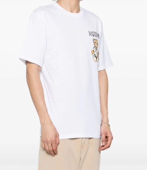 MOSCHINO COUTURE T-SHIRT BIANCO LOGO TEDDY GRAFFITO LATERALE