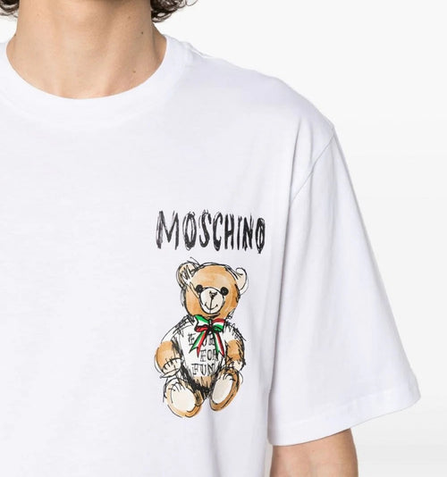 MOSCHINO COUTURE T-SHIRT BIANCO LOGO TEDDY GRAFFITO LATERALE