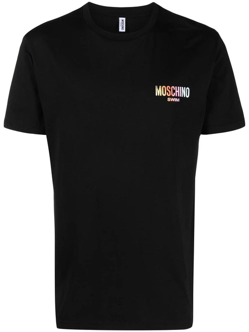 MOSCHINO SWIM UNDERWEAR T-SHIRT NERO CON LOGO MULTICOLOR