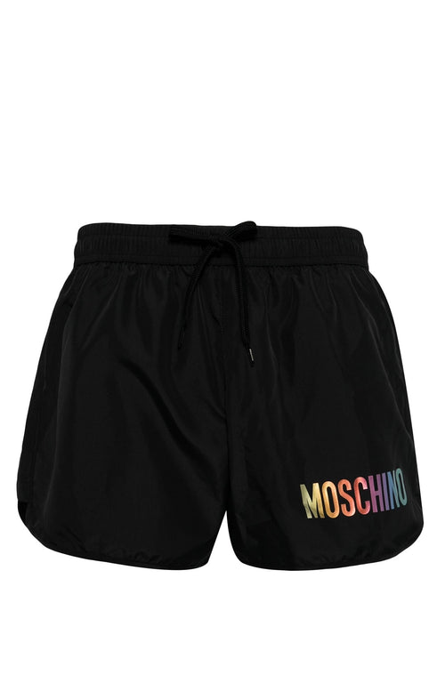 MOSCHINO SWIM UNDERWEAR COSTUME NERO CON LOGO IN PICCOLO MULTICOLOR