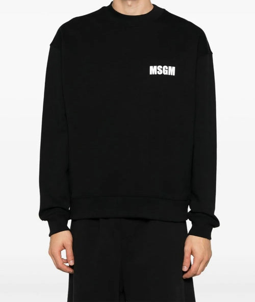 MSGM FELPA NERO CON LOGO STAMPATO