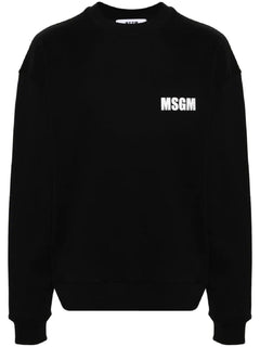 MSGM FELPA NERO CON LOGO STAMPATO