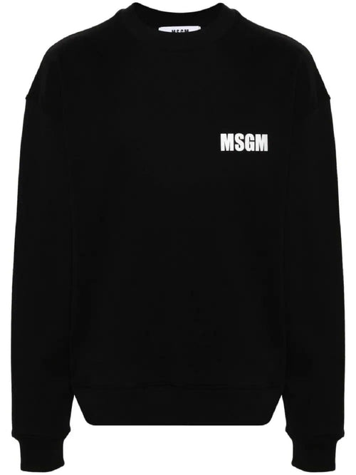MSGM FELPA NERO CON LOGO STAMPATO