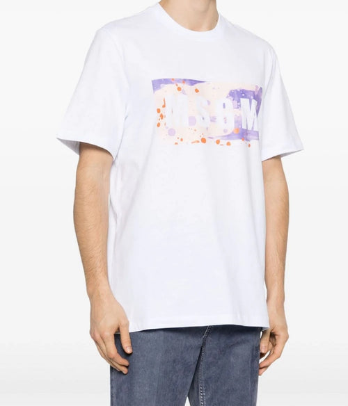 MSGM T-SHIRT BIANCO CON FANTASIA PITTURA