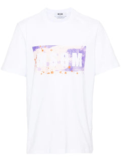 MSGM T-SHIRT BIANCO CON FANTASIA PITTURA