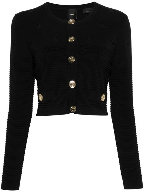 PINKO CARDIGAN CORTO CON LOGO ALL OVER NERO